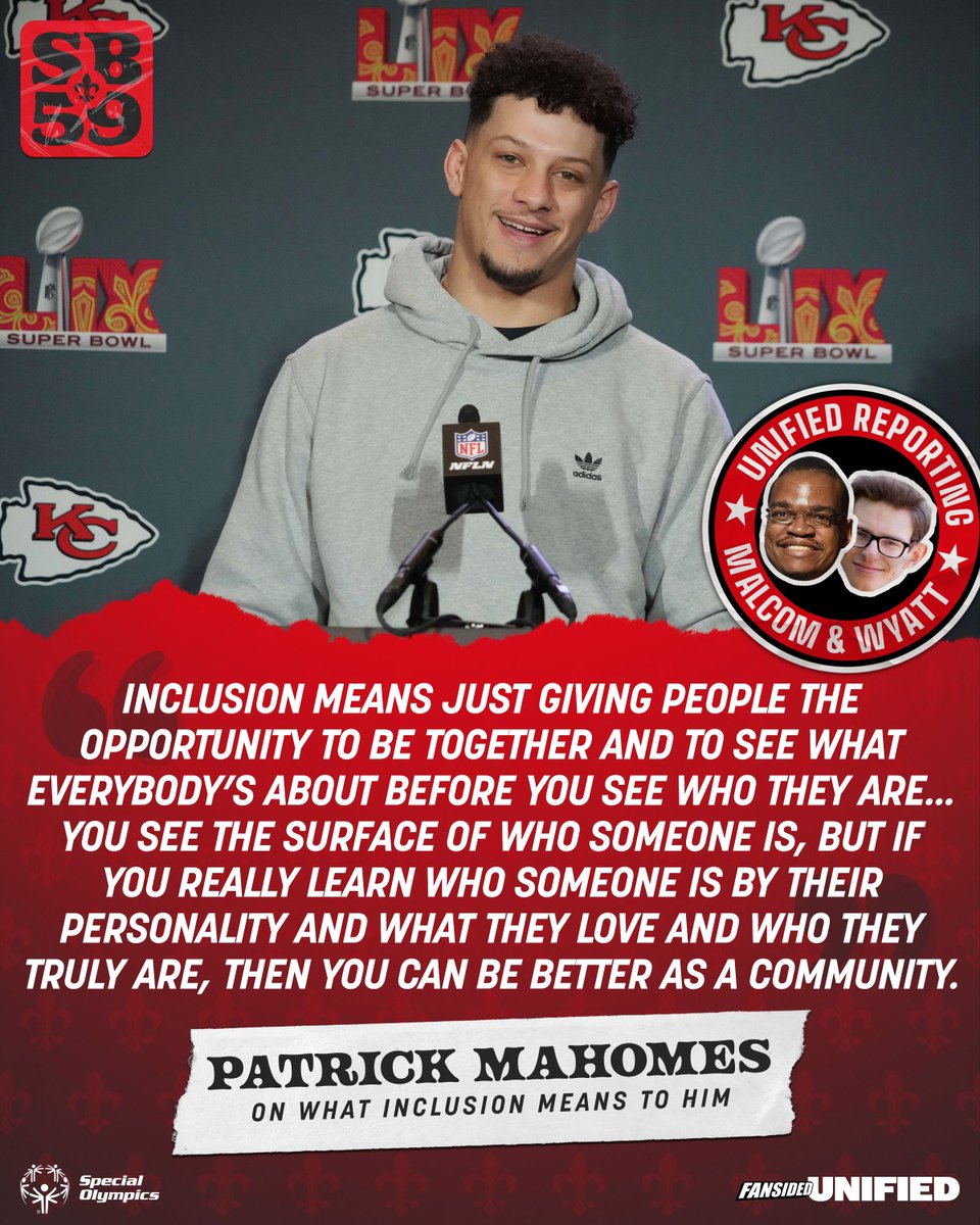 FanSided's tweet image. Unified Reporter Malcom Harris-Gowdie asked Patrick Mahomes what inclusion means to him.