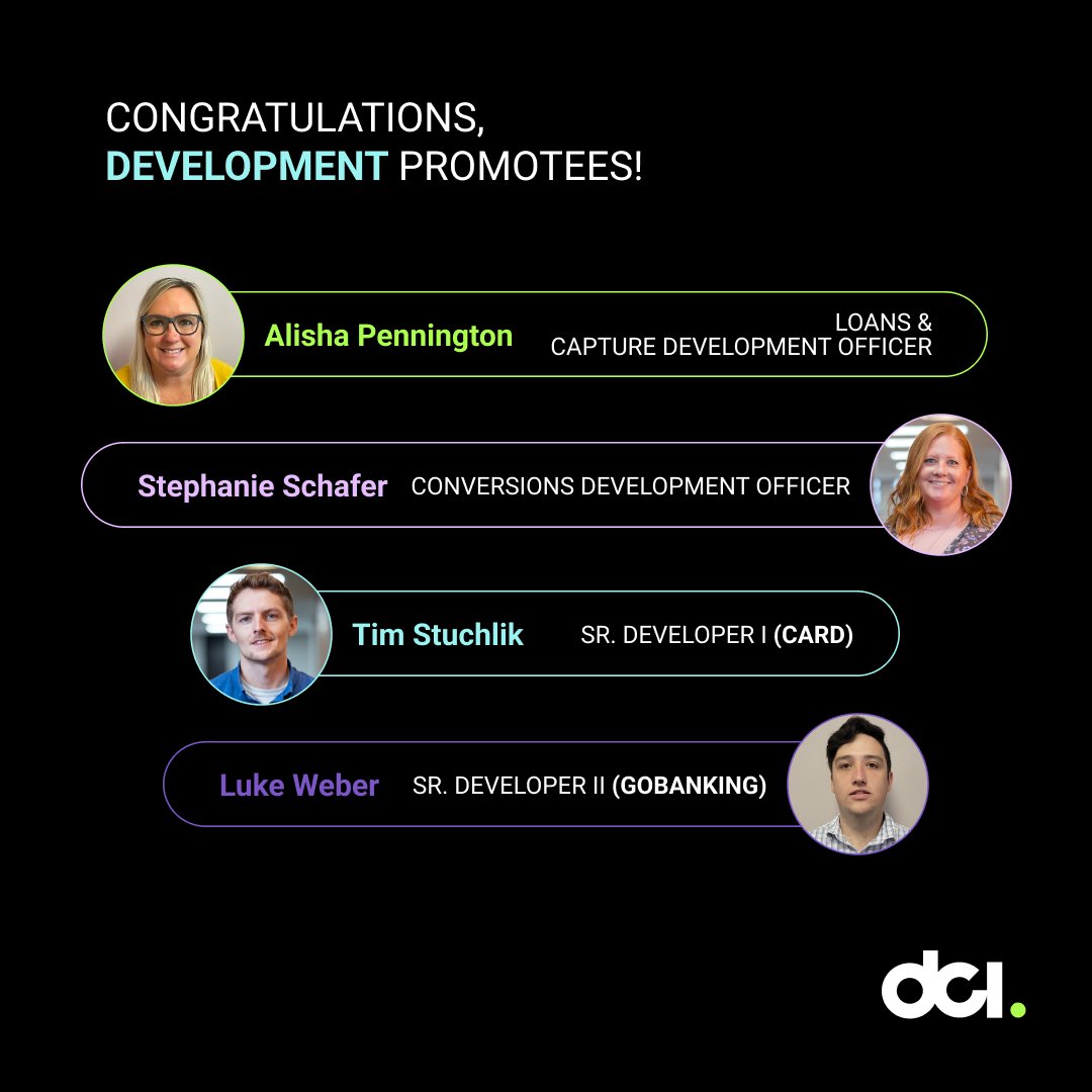 Congratulations to these Development team members on their hard-earned promotions! #bankondci