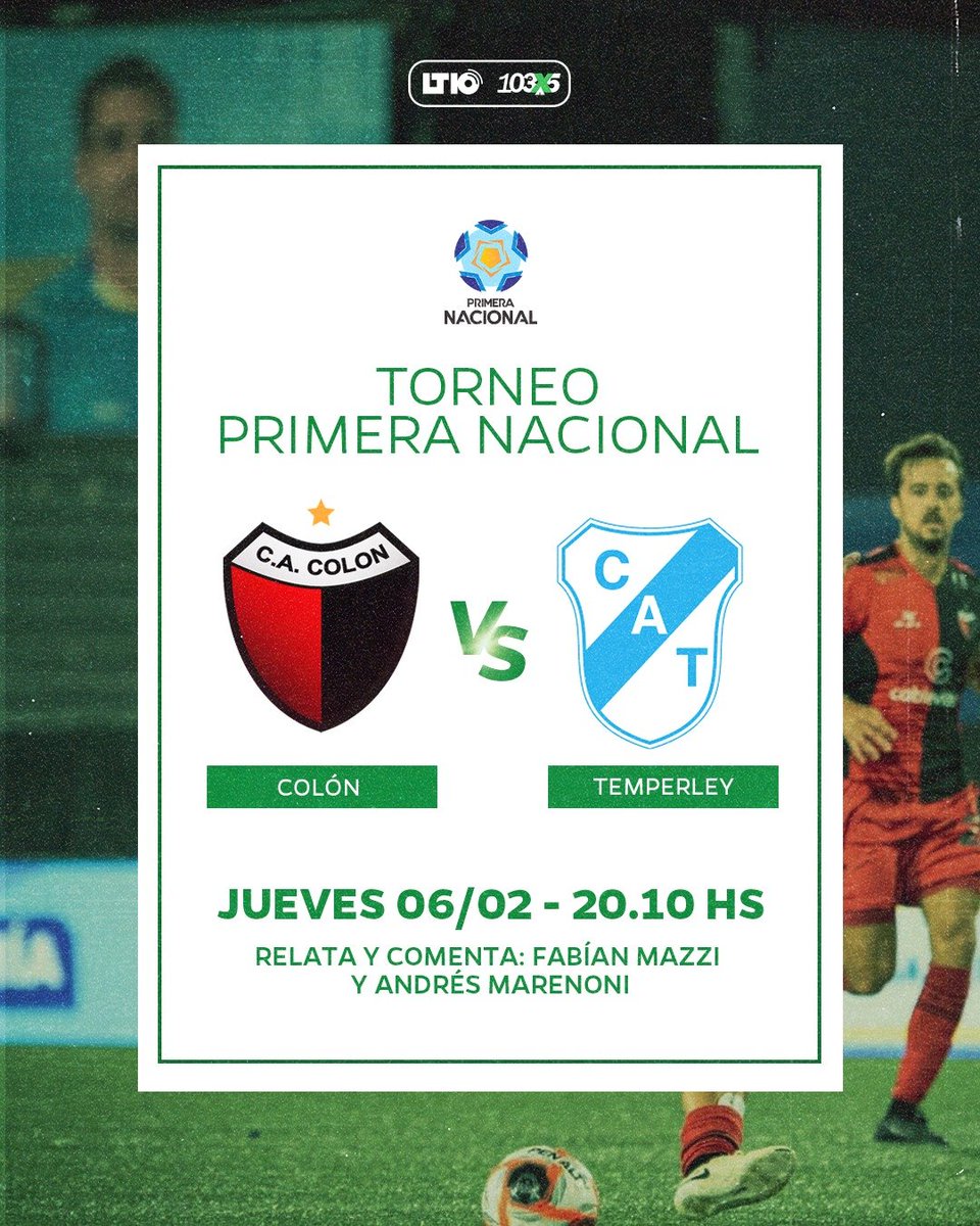 Arranca una nueva temporada de la Primera Nacional y el partido que abre el camino es el que animarán Colón y Temperley, por el Grupo B. ⚽️✨

⌚️ Desde las 20.10 prendente a la transmisión del equipo Diez en Deportes 📻🎙️ <a href="/MazziGol/">MazziGol</a> <a href="/Maranga10/">Andrés Marenoni</a>