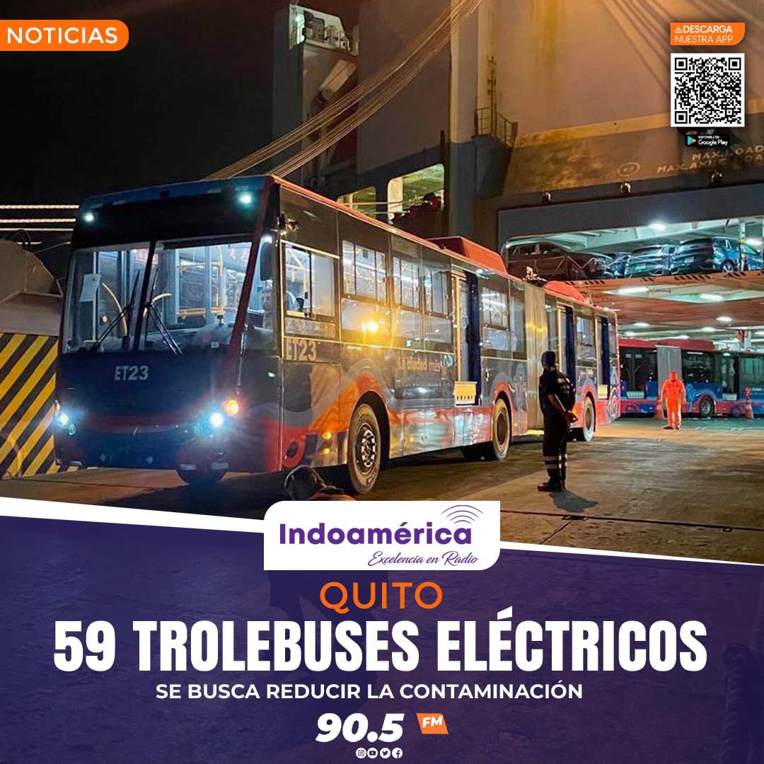 #NoticiasIndoamerica | 59 trolebuses eléctricos arribaron a Manta este 6 de febrero. La iniciativa busca modernizar el transporte público en Quito y reducir la contaminación. 

Con esto se completa la cantidad de unidades que se compró a la empresa china Yutong. 

#indoamerica