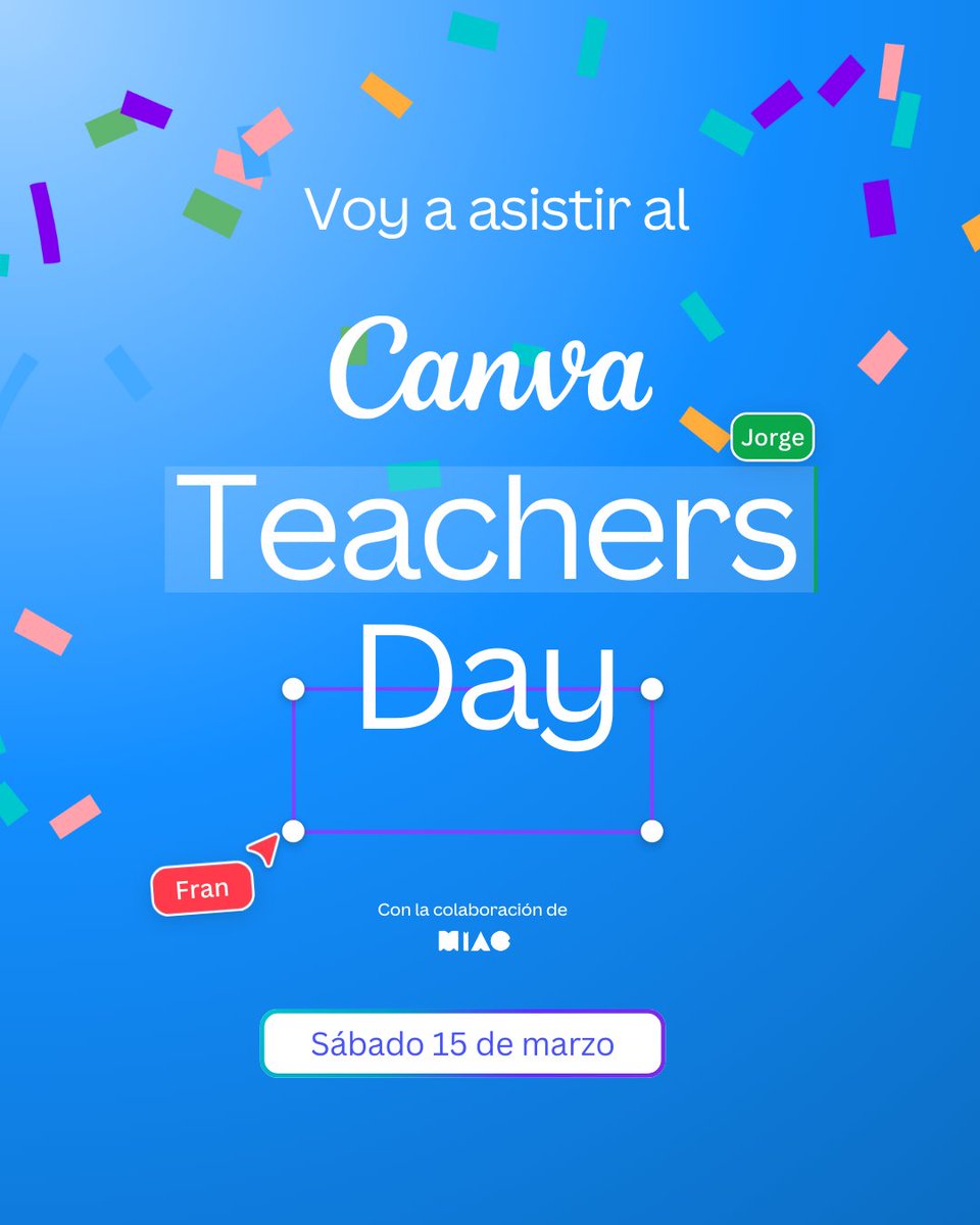 abcdeEle's tweet image. ¡Vuelvo a los talleres presenciales en el #CanvaTeachersDay! 🎉 Exploraremos cómo la IA puede ayudarte a crear materiales didácticos. 🚀✨

📍 Nos vemos el 15 de marzo  🎟️ Info aquí 👉 public.canva.site/canvateachersd… #CanvaParaEducacion #IAparaEducadores