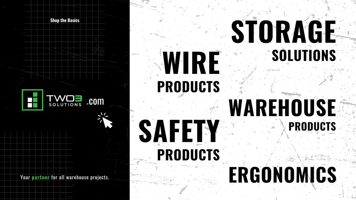 Two3Solutions's tweet photo. Ready to Upgrade Your Warehouse? 🏭💪

We’ve got you covered with everything from Wire Products and Safety Solutions to Ergonomics and Storage Essentials.

👉 Shop the Basics at https://t.co/u6Bbsgn7z4

⬜️🟩
⬛️🟩
⬛️🟩

#Two3Solutions #WarehouseSolutions #StorageOptimization https://t.co/3foUKDHxp6