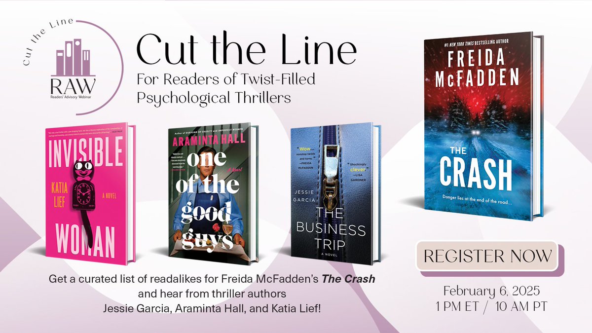 KirkusReviews's tweet image. Love twisty mysteries? Get a list of titles you won&apos;t be able to put down! #psychologicalthrillers #thrillers #thrillerreader

Register here: ow.ly/CqEy50UJM9r

Live attendees will be entered to win copies of INVISIBLE WOMAN, ONE OF THE GOOD GUYS, and THE BUSINESS TRIP!