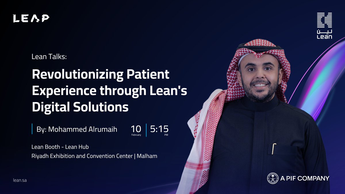 leansaudi's tweet photo. As part of #Lean efforts to enhance innovation in the digital health sector, Mohammed Alrumaih will participate in #LeanTalks on "Revolutionizing Patient Experience through Lean's Digital Solutions" at #LEAP25. The session will discuss the impact of digital solutions on improving the patient experience.
📍 Learn more at Lean booth H2A.C20
https://t.co/w0krCphOsD
