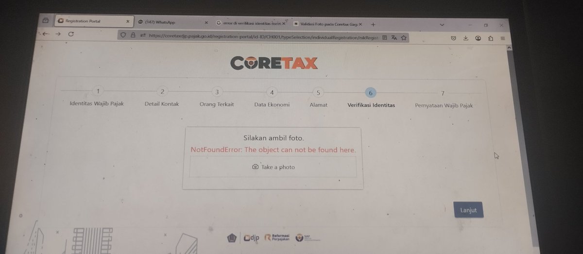 fjarfjar's tweet photo. @kring_pajak min ini error terus di verifikasi identitas, bisakah rekam trus edit kayak dulu pas masih e reg??? https://t.co/aYfEP67ZDR