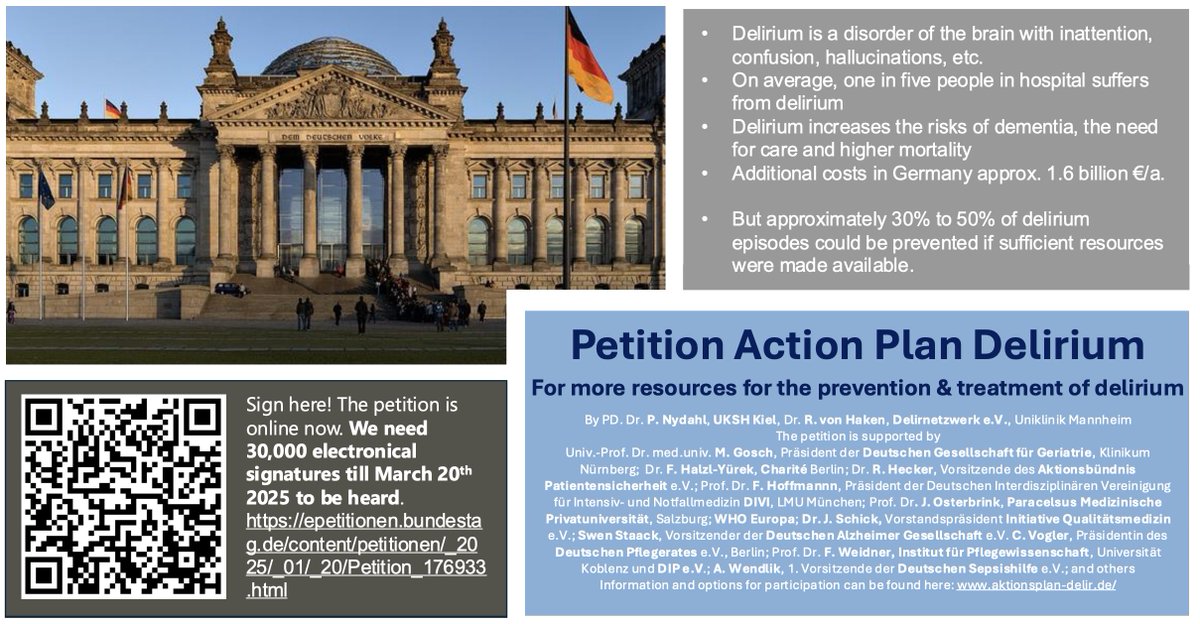 NydahlPeter's tweet photo. Every year, hundreds of thousands in 🇩🇪 suffer from delirium - yet, 30–50% are preventable!

We demand an Action Plan for Delirium to improve prevention &amp; patient safety.

Support our Bundestag petition: 
https://t.co/py81jaX1uF https://t.co/iOfoKZZh01