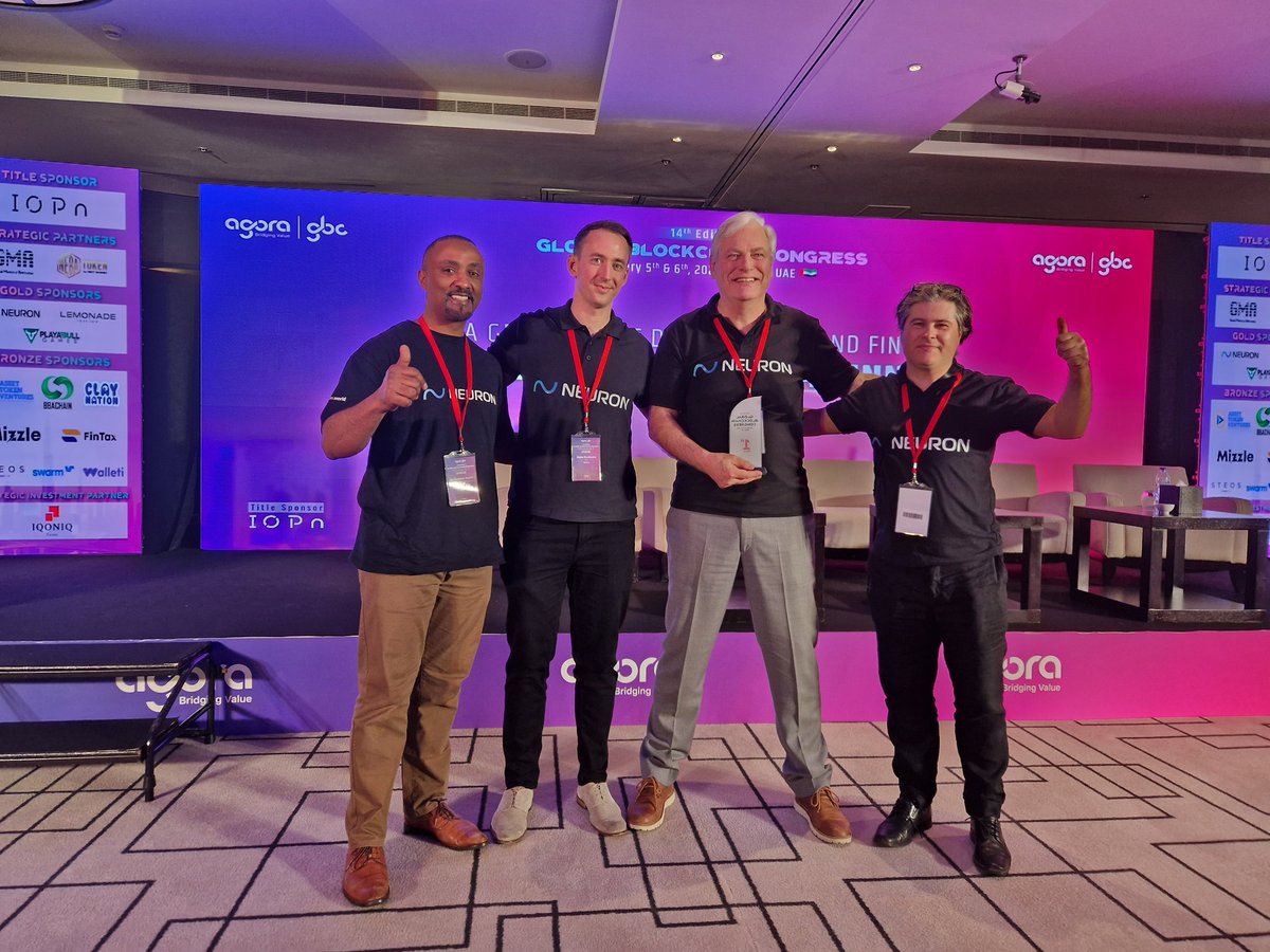 Neuron_World's tweet photo. Congrats to our team who just won 'best startup' as voted by the top web3 investors in the space. Awarded to the "most investable" project out of 20 specially selected projects. 

Are you feeling bullish yet?!!! 🚀 Let's growww! https://t.co/wAQYnxkjHM