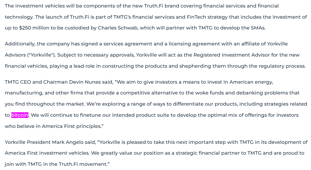 MORE: TMTG is "exploring #Bitcoin-related strategies" as part of its investment offerings.