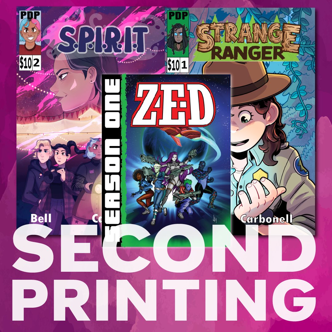 Three of my books are now in their second printing!
STANGE RANGER #1, S.P.I.R.I.T. #2 and the ZED OMNIBUS. Thanks to <a href="/mcapriglioneart/">Melissa Capriglione SH0P OPEN</a>  and <a href="/Yonsoncb/">Yonsoncb 🎏COMMISSONS OPEN🎏</a>  and our printing partner <a href="/ComixWellSpring/">Comix Wellspring</a> . 

#indiecomics #comics #comixwellspring