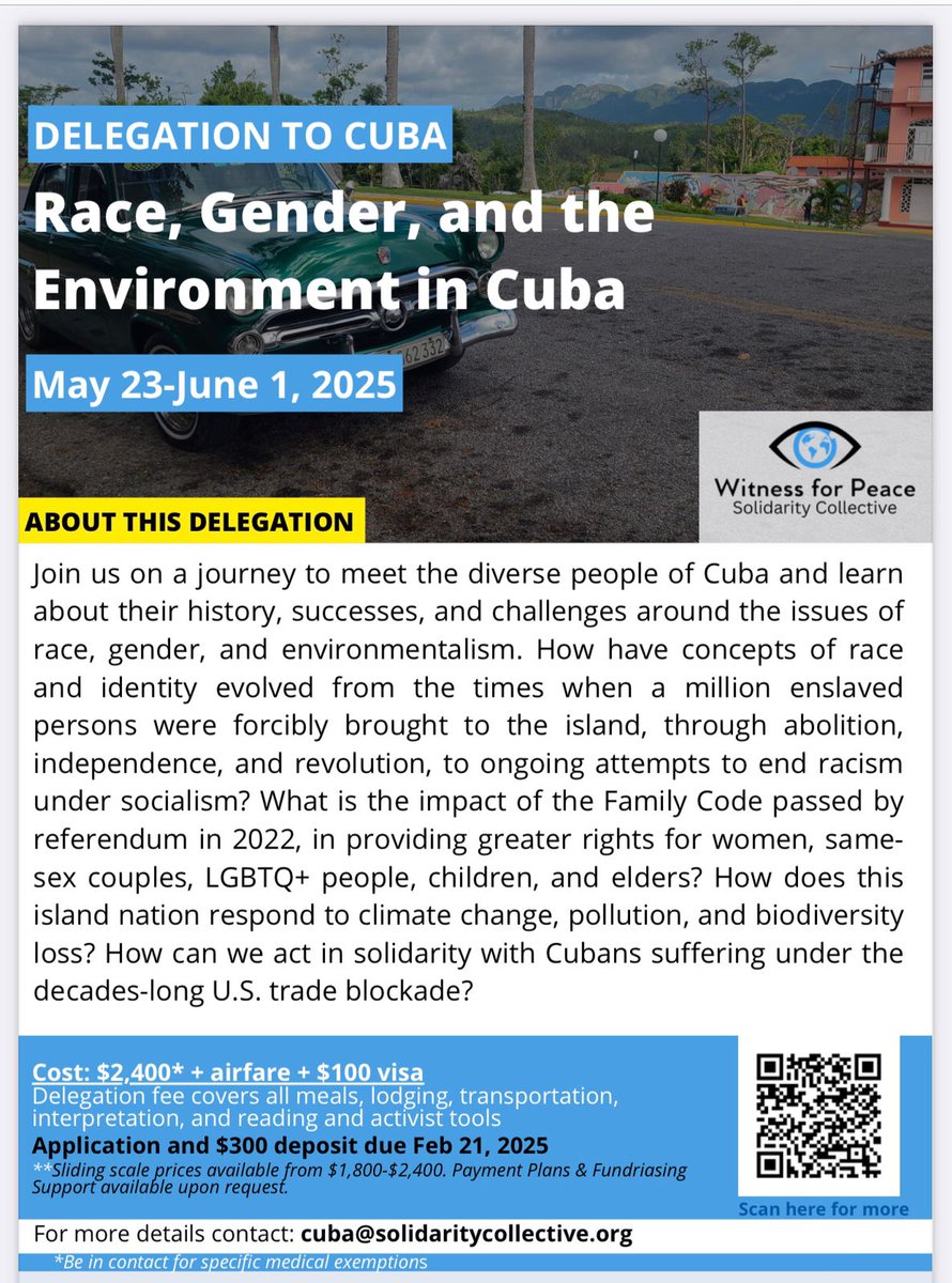 📢🇨🇺 Next Delegation: Race, Gender and Environment in Cuba
Join us on a journey to meet the diverse people of Cuba and learn about their history, successes, and challenges around the issues of race, gender, and environmentalism.
⌛️Apply before February 21, 2025‼️