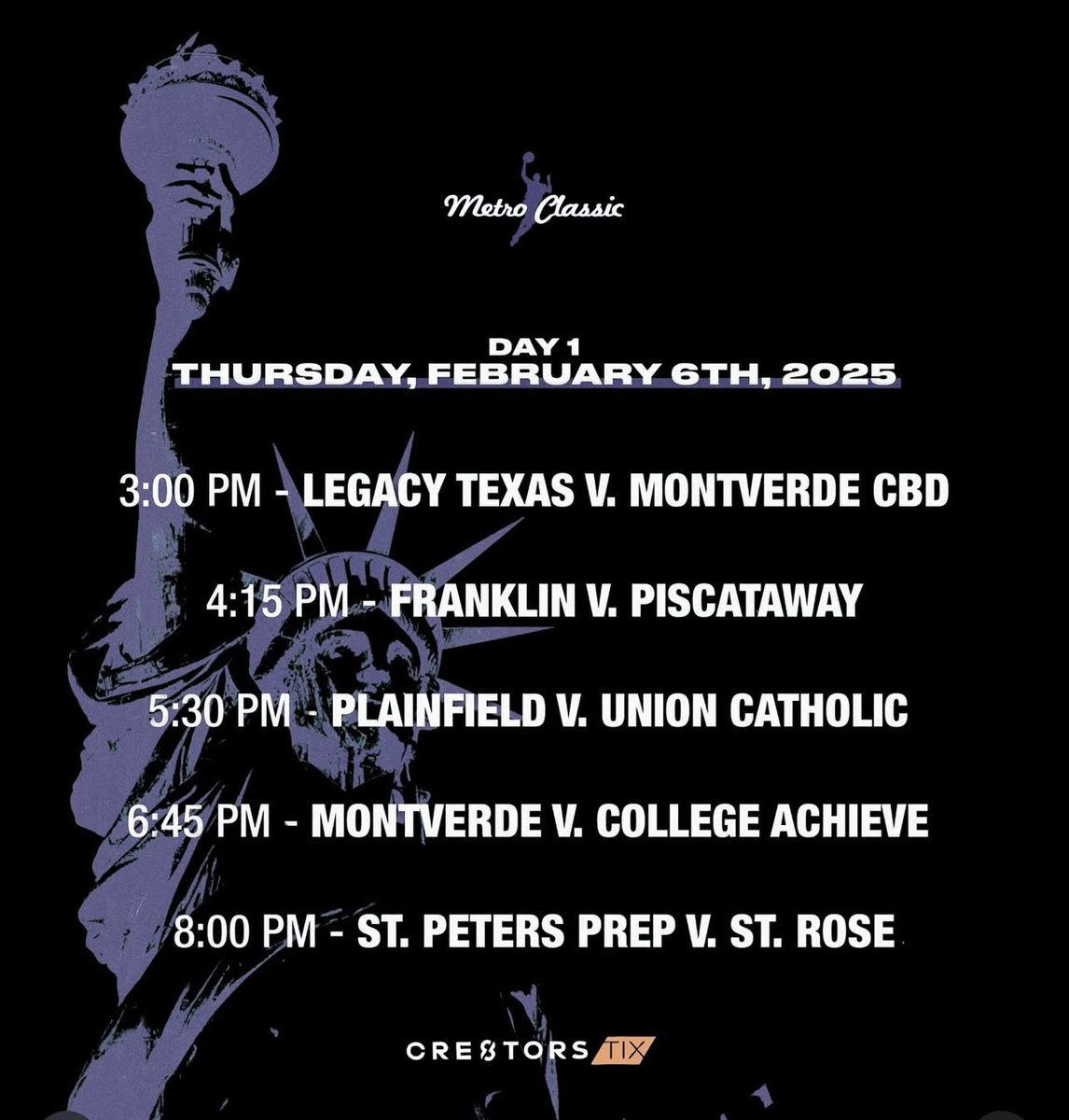 Day 1, The Matchups. Let’s Go! 

<a href="/MbbTitans/">LegacyTitansMBB🏀</a> vs. <a href="/MVABasketball/">Montverde Academy Basketball</a> 

<a href="/fhswarriorsball/">Franklin Warriors Boys Basketball</a> vs. <a href="/pwaybasketball/">pwayboysbasketball</a> 

<a href="/PlainfieldBBall/">Cardinal Basketball</a> vs. <a href="/UCVikings_Bball/">Union Catholic Basketball</a> 

<a href="/MVABasketball/">Montverde Academy Basketball</a> vs. <a href="/CAAsburyKnights/">College Achieve Hoops</a> 

<a href="/SPPBASKETBALL/">ST.PETER'S PREP BASKETBALL 🛡</a> vs. <a href="/StRoseAD/">St. Rose High School Athletics</a> 

#MetroClassic #DAY1 #newjersey #comeoustide