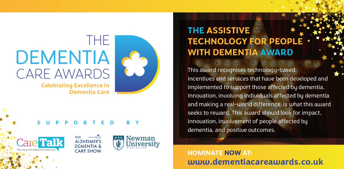 🏆 Assistive Technology for People Living with Dementia Award 🏆

Honouring innovative technology solutions that support and improve the lives of those affected by dementia. 💻💡💙

Know a tech initiative making a real impact? Nominate now! 👉 bit.ly/48r7Ols