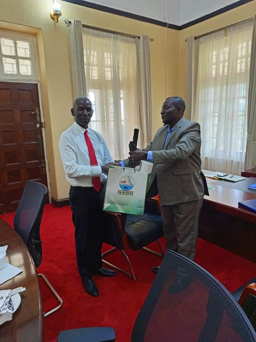 narouganda's tweet photo. The Acting ED of ASARECA, Dr. Sylvester Dickson Baguma, paid a courtesy visit to NARO's DG, Dr. Yona Baguma, today! ๐ค They discussed strengthening collaboration to drive agricultural research & innovation in the region. #PartnershipsForImpact #AgriculturalResearch #NAROatWORK @ASARECA