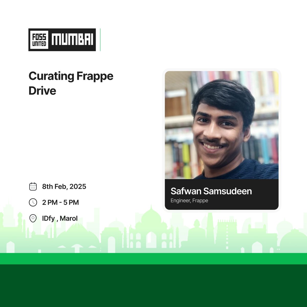 MumbaiFOSS's tweet photo. Meet our First Speaker for the February Meetup: Safwan Samsudeen ! Join us for an exciting session on Curating Frappe Drive, where we'll explore Frappe’s ecosystem and its development. 
Don’t miss this insightful meetup!🥳 https://t.co/bQ1dUnUkJN