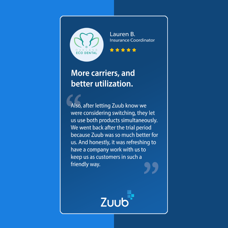 zuub_us's tweet photo. Ready to take your insurance verification process to the next level? @OaklandEco did just that—verifying a week’s worth of patients in only 30 minutes using Zuub!
