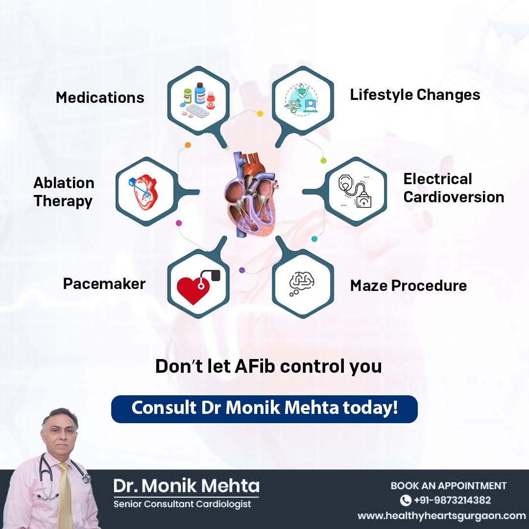 HealthyHeartsG's tweet photo. Atrial fibrillation (AF) is a common heart rhythm disorder that can affect your health.

#DrMonikMehta #atrialfibrillation #cardiologist #Cardiology  #AFiB #gurgaon https://t.co/oMa5kzSgLH