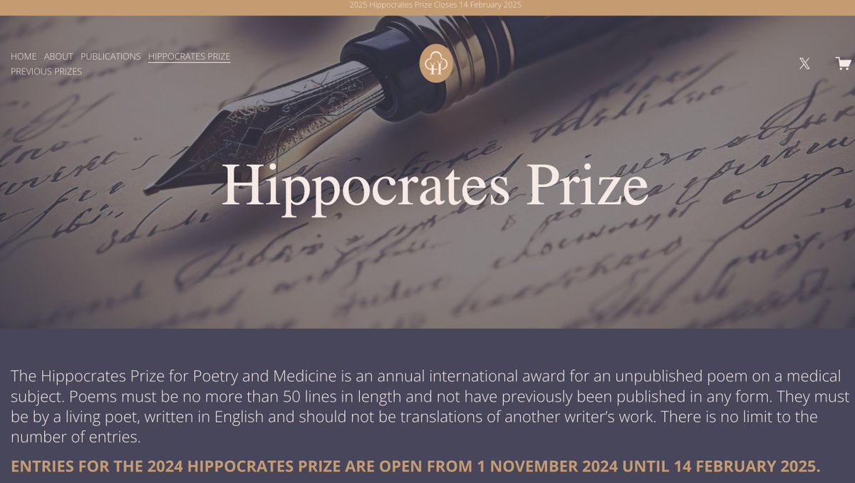Entries for the 2024 Hippocrates Prize for Poetry and Medicine are open until 14 February 2025!
hippocrates-poetry.org/enter-the-hipp…