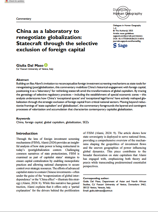 GiuliaDalMaso (@giuliadalmaso) on Twitter photo How do states renegotiate globalization? As a commentary to <a href="/IliasAlami/">Ilias Alami</a>'s insightful piece for <a href="/DialoguesHG/">Dialogues in Human Geography</a>. I explore China as a laboratory for rethinking statecraft. Drawing on the work of @zeithistoriker and <a href="/RebeccaKarl/">Rebecca Karl</a>. journals.sagepub.com/doi/10.1177/20… How do states renegotiate globalization? As a commentary to <a href="/IliasAlami/">Ilias Alami</a>'s insightful piece for <a href="/DialoguesHG/">Dialogues in Human Geography</a>. I explore China as a laboratory for rethinking statecraft. Drawing on the work of @zeithistoriker and <a href="/RebeccaKarl/">Rebecca Karl</a>. journals.sagepub.com/doi/10.1177/20…