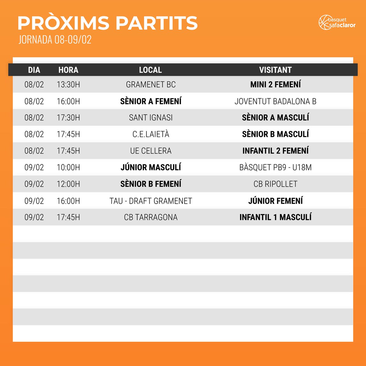 📅 LA JORNADA (8 i 9 de febrer)

#SafaClaror | #ForçaSafa