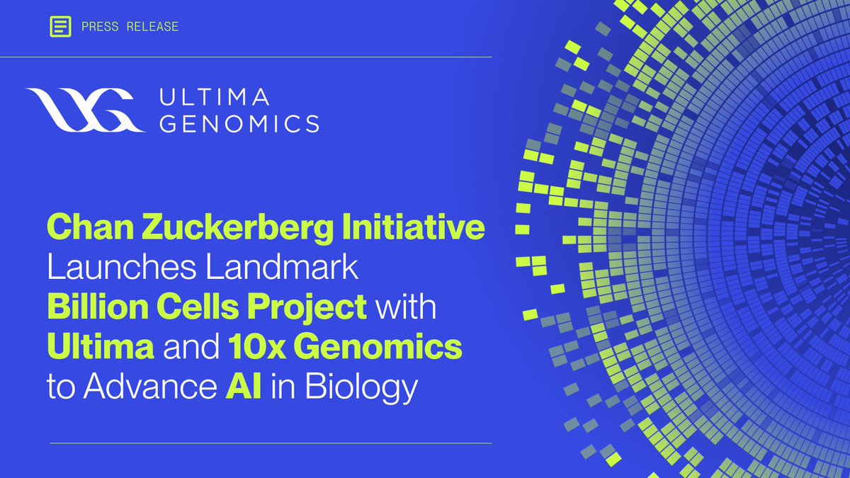 UltimaGenomics's tweet image. We are excited that the @ChanZuckerberg Billion Cells Project will use our #UG100 sequencer and the @10xGenomics GEM-X tech to develop the largest #singlecell dataset ever. Collaboration and technology meet to accelerate AI in Biology.
Learn more: prnewswire.com/news-releases/…