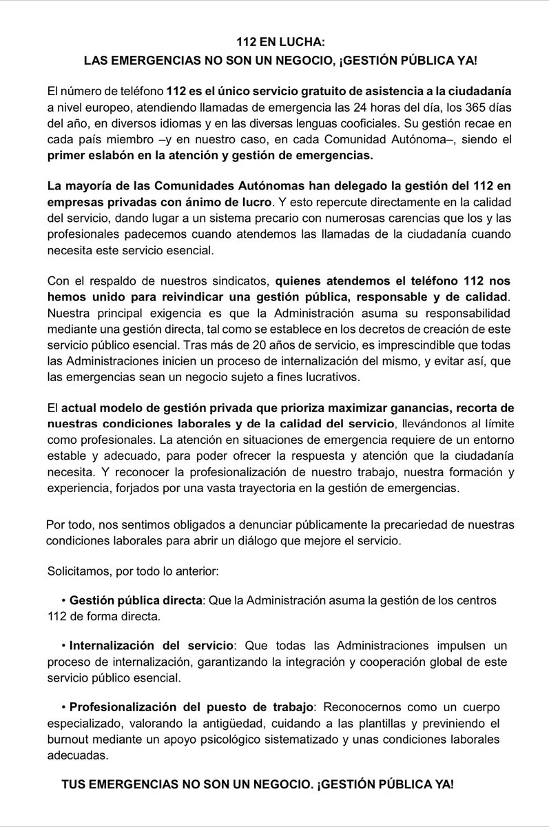 Por la gestión pública de los servicios de emergencia, basta de precarización #lasemergenciasnosonunnegocio