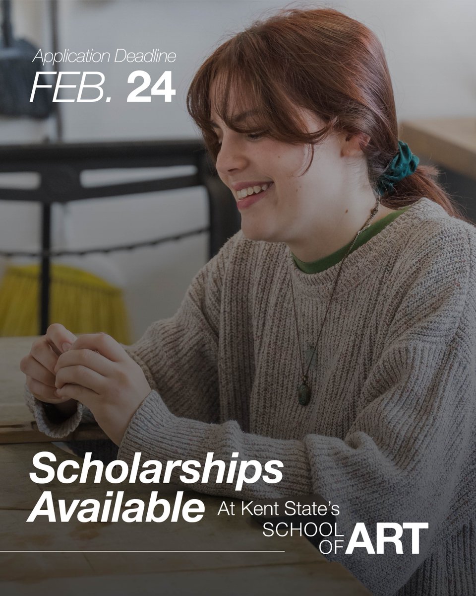 Scholarship deadlines are quickly approaching!

All scholarship applications are through Scholarship Universe. The deadline to apply is Feb. 24, 2025. Please visit kent.edu/art/scholarshi… for additional information.