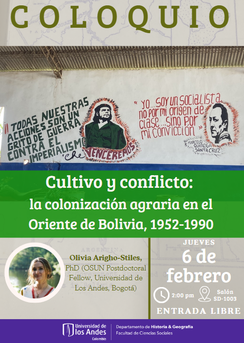 Descubre cómo la colonización agraria transformó los paisajes y las relaciones ecológicas en Bolivia . La historiadora Olivia Arigho-Stiles nos hablará sobre los proyectos estatales de colonización y su impacto en comunidades indígenas y campesinas.
¡No te lo pierdas! 💬