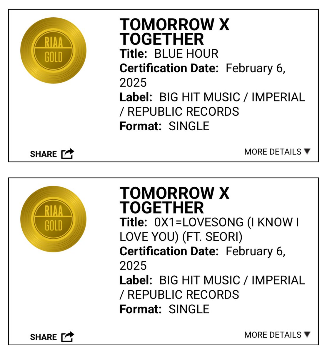 おめでとうございます❣️ 'Blue Hour' と '0X1=LOVESONG (I Know I