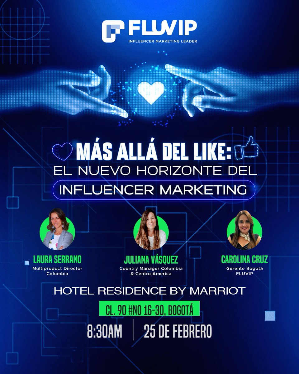 Llega el evento que revolucionará Bogotá! 🎉

Más allá del Like: el nuevo horizonte del influencer marketing 🚀

📍25 de febrero en el Hotel Residence By Marriott
🕐8:30 AM 

¡Cupos limitados! Regístrate ahora forms.gle/PpXMHJNNPXYqQX…

#InfluencerMarketing #MarketingDigital
