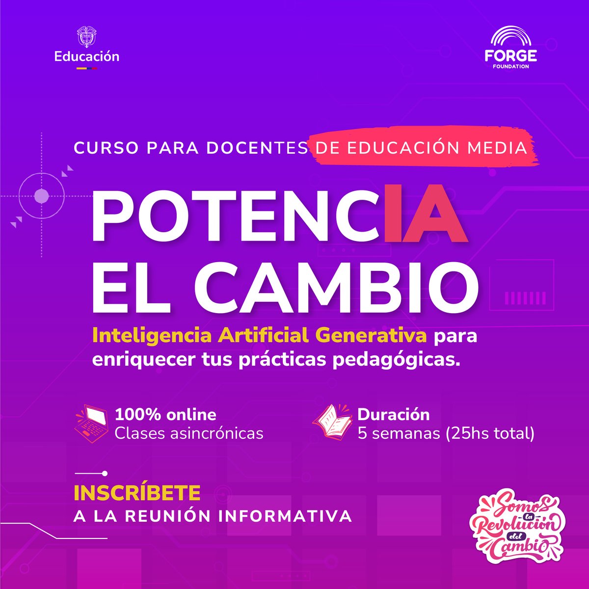 ¿Te gustaría aprender a usar la Inteligencia Artificial Generativa para transformar tus prácticas pedagógicas?​
Inscríbete a la charla informativa: docs.google.com/forms/d/e/1FAI…​
Duración total de 25 horas​
100% online (asincrónico)​
100% gratuito y certificado