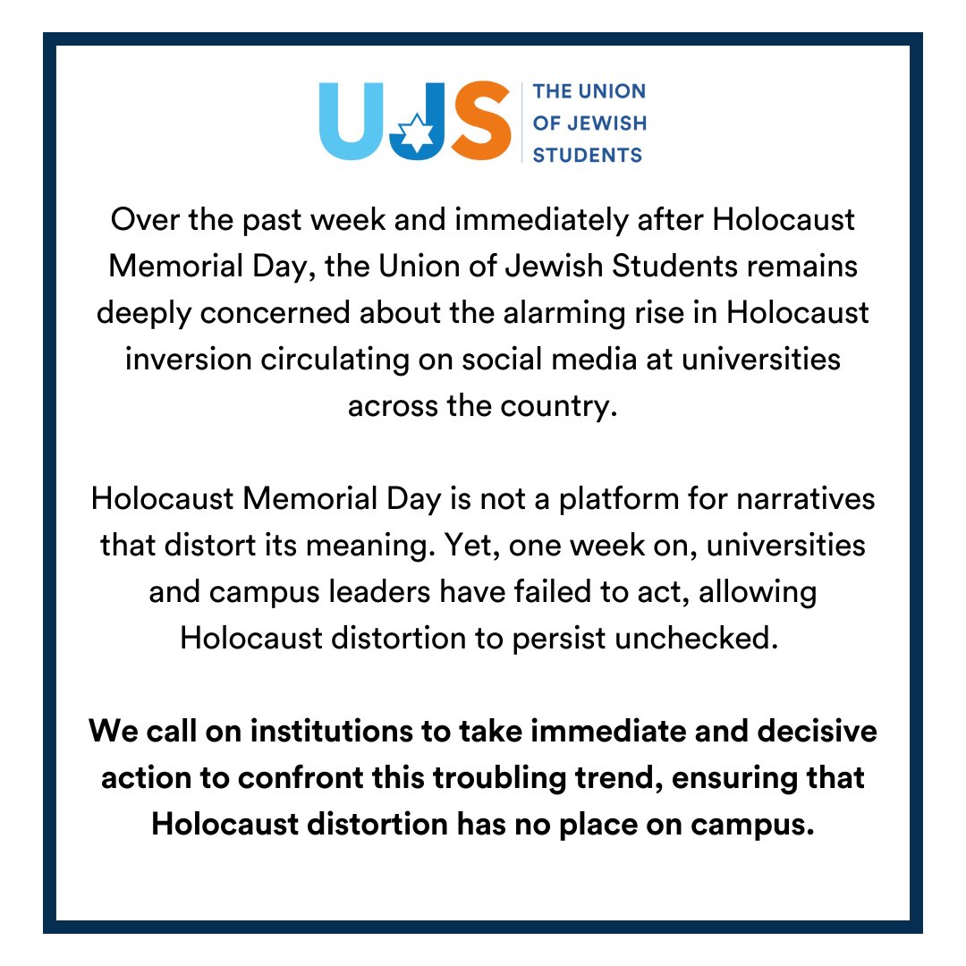 Holocaust Memorial Day is not a platform for narratives that distort its meaning. Yet, one week on, universities and campus leaders have failed to act, allowing Holocaust distortion to persist unchecked.