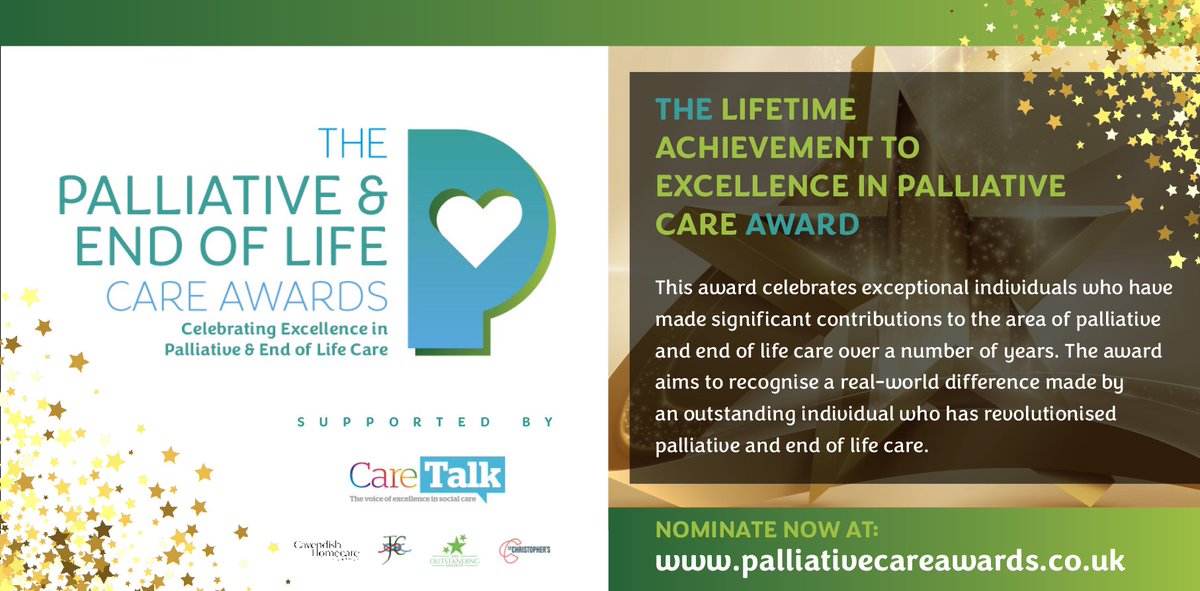 🏆 THE LIFETIME ACHIEVEMENT IN EXCELLENCE IN PALLIATIVE CARE AWARD 🏆

Recognising exceptional individuals who have made significant contributions to the field of palliative care over many years. 🌸

Has someone’s lifelong dedication to palliative care inspired you? We want to