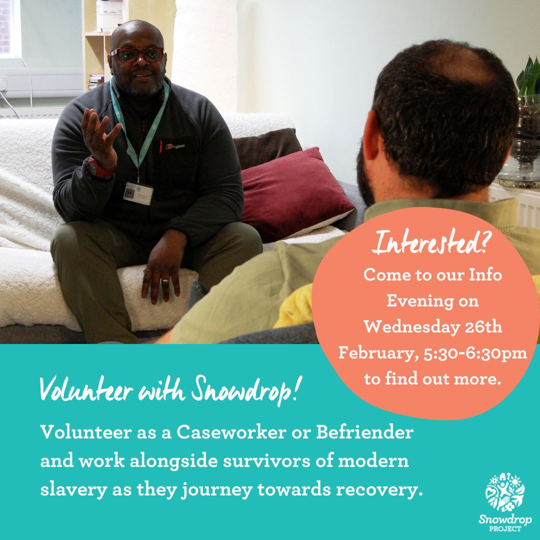 Snowdrop Project (@snowdropproject) on Twitter photo We're looking for Volunteer Caseworkers & Befrienders to support Snowdropโs clients ๐
Join our Info Evening on Wed 26th Feb, 5:30-6:30pm to find out more! To register, call 0333 880 5008 or email info@snowdropproject.co.uk
More info here: buff.ly/3rNm33M We're looking for Volunteer Caseworkers & Befrienders to support Snowdropโs clients ๐
Join our Info Evening on Wed 26th Feb, 5:30-6:30pm to find out more! To register, call 0333 880 5008 or email info@snowdropproject.co.uk
More info here: buff.ly/3rNm33M