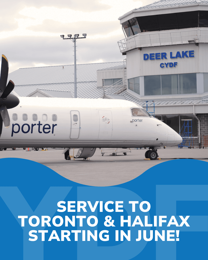 📣 Exciting news! <a href="/porterairlines/">Porter Airlines</a> is returning to our runway with non-stop service to/from Halifax and Toronto this summer!

✈️ Halifax: 4 days/week starting June 6
✈️ Toronto Pearson: 3 days/week starting June 10

See schedules &amp; fares at flyporter.com!

#YDF #DeerLake