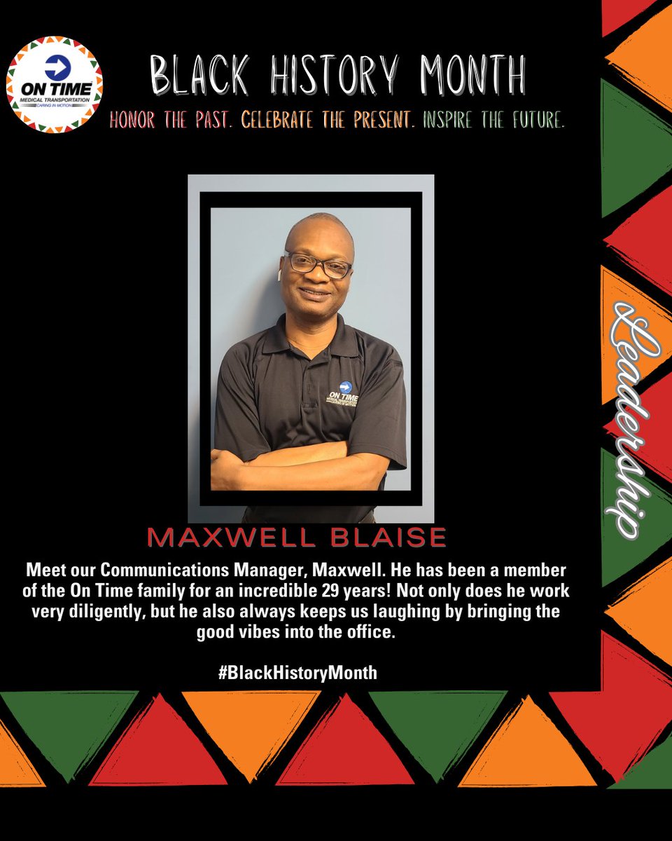 OnTimeAmbulance's tweet photo. Happy #BlackHistoryMonth. Meet Maxwell, affectionately known around the office as Maxi! Thanks for being a part of this team Maxi. https://t.co/zxKumY1VQP