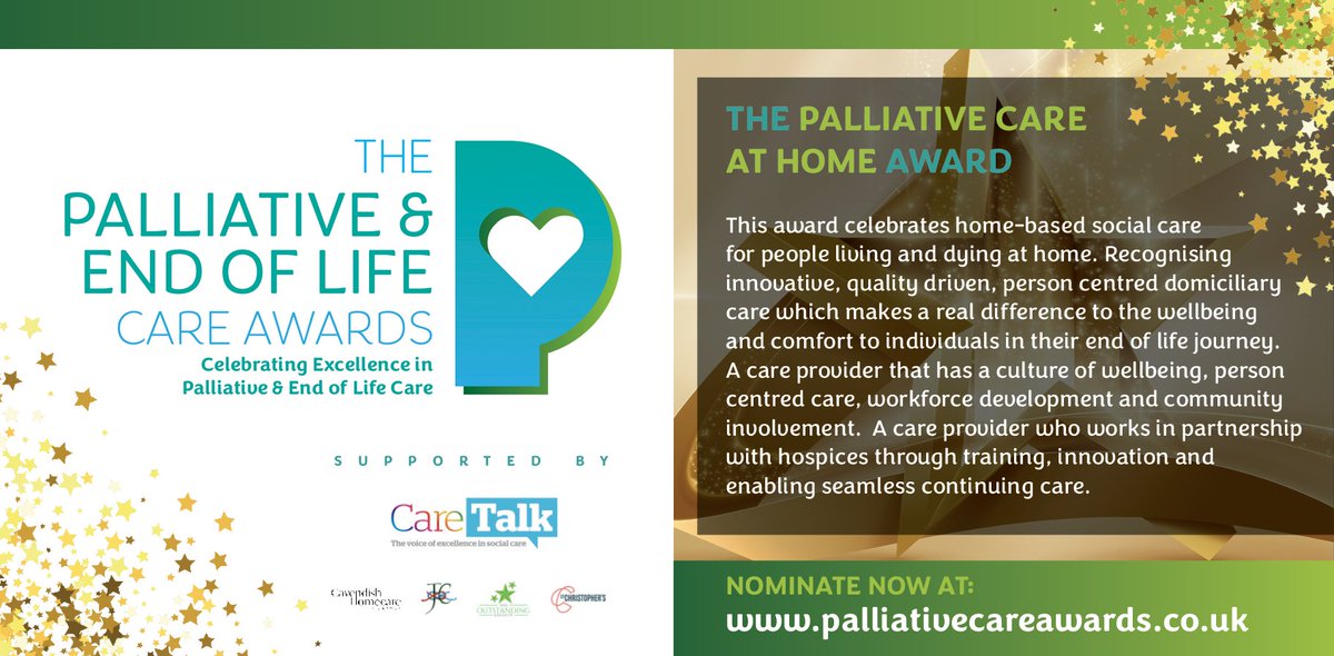 🏆 THE PALLIATIVE CARE AT HOME PROVIDER AWARD 🏆

Are you a home care provider delivering compassionate, person-centred palliative care? 🌸

If you’re making a meaningful impact on the wellbeing and comfort of individuals during their end-of-life journey, we want to hear from