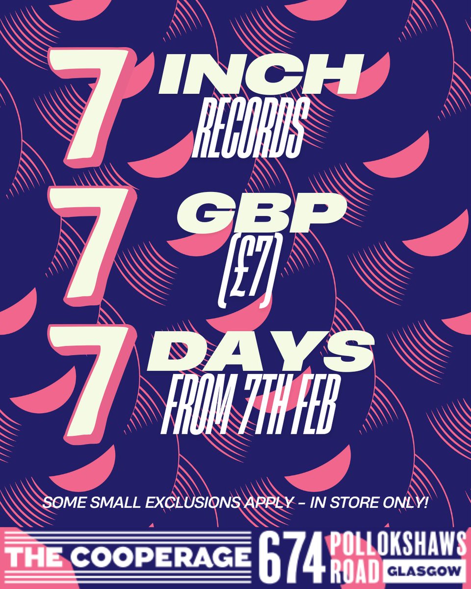 Yo! We're dropping all* our 7" down to £7 for 7 days from the 7th... In store only - some exclusions apply.