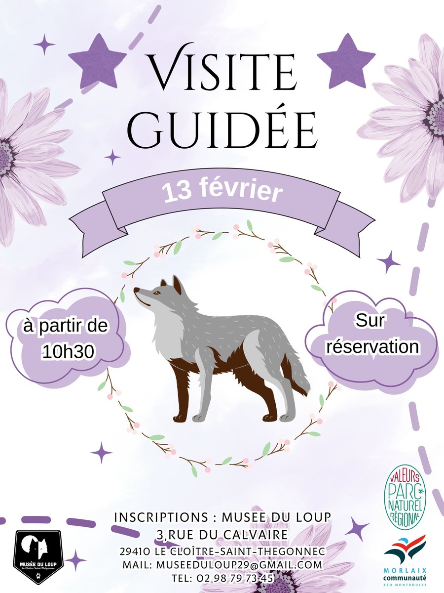 Le jeudi 13 février, joignez-vous au loup lors d'une visite guidée de son musée, de 10h30 à 12h00 ! 🐺Réservez dès maintenant, par mail ou par téléphone ! #museeduloup #loup #baiedemorlaixtourisme #finistere #montdarree