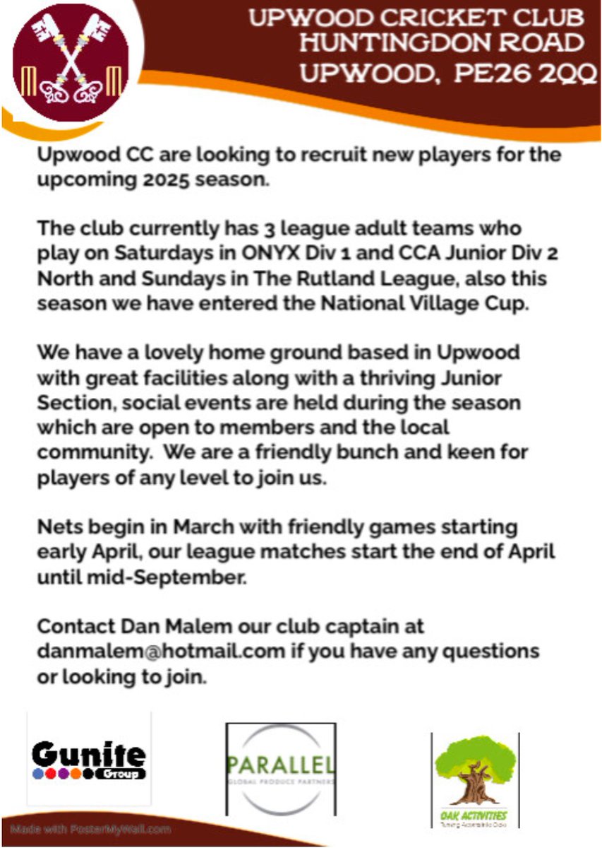 It’s hard to believe that this season our first team will be playing one division below East Anglian Premier League !

New players are always welcome to come and join us of any ability both male and female 🏏

2025 looks to be a memorable year for Upwood CC so please come and