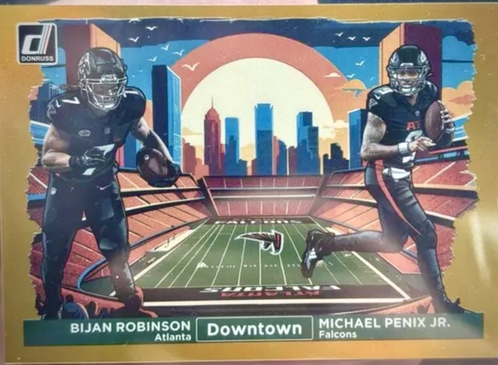 Panini’s receiving some criticism over their Falcons dual Downtown SSP design. 

When you see it… 😭

🧠: <a href="/SlabDaBase/">SlabDaBase</a>