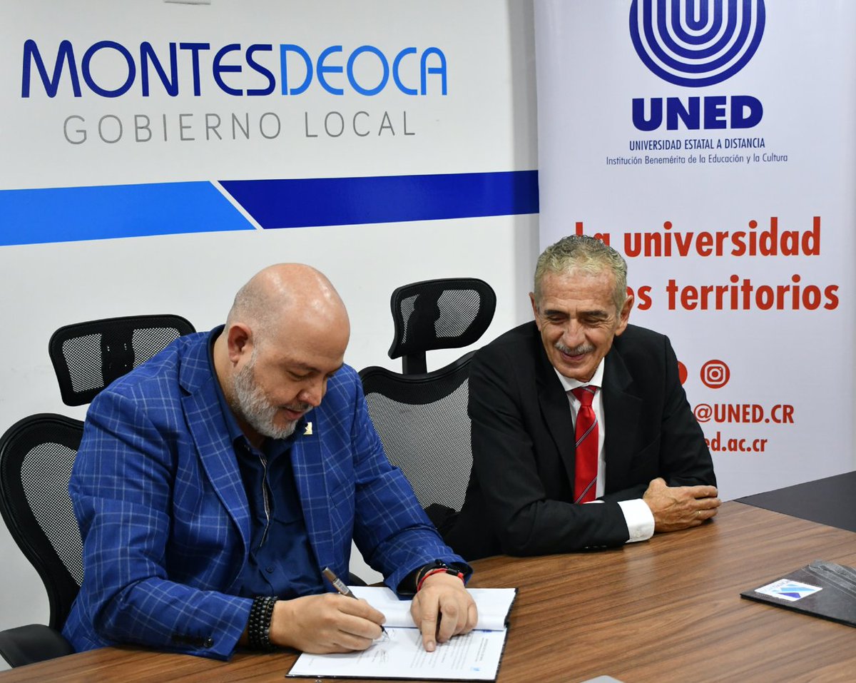 #Convenio Firmamos un Convenio Marco de Cooperación con la <a href="/UNEDCostaRica/">UNED.CR</a>, con el propósito de establecer mecanismos de colaboración que fomenten la educación y la cultura en el cantón.
#gobmontesdeoca #municipalidad #municipalidades #universidad #educación #cultura <a href="/domingocr/">Domingo Arguello</a>