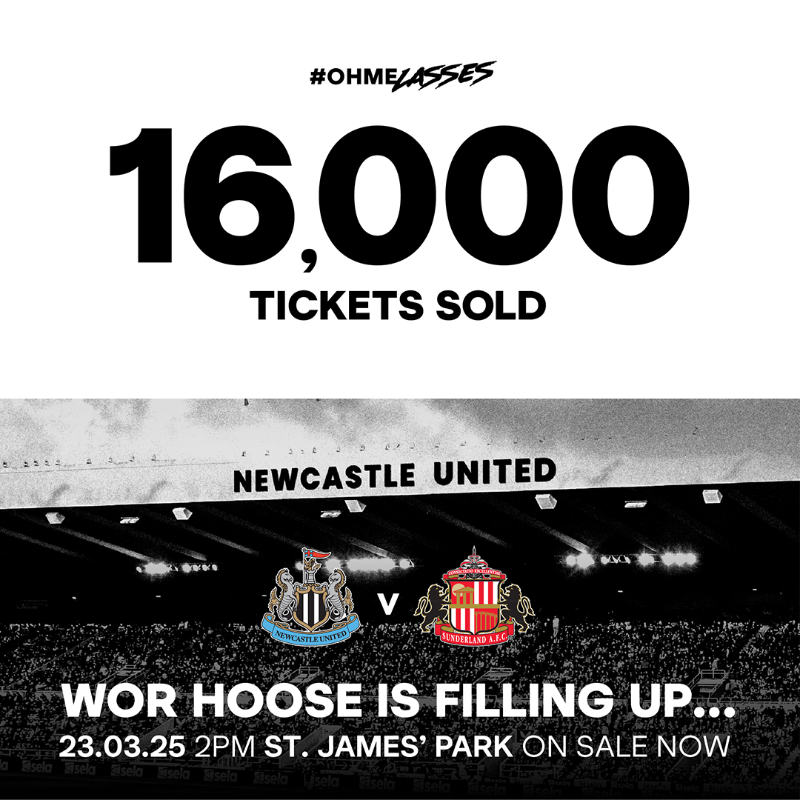 NUFCWomen's tweet photo. League record ✅
Club record ⏳

1️⃣6️⃣,0️⃣0️⃣0️⃣ tickets sold for the Tyne-Wear derby, and we're just getting started! Be part of a record breaking day at St. James' Park! 🎟👇

#OhMeLasses