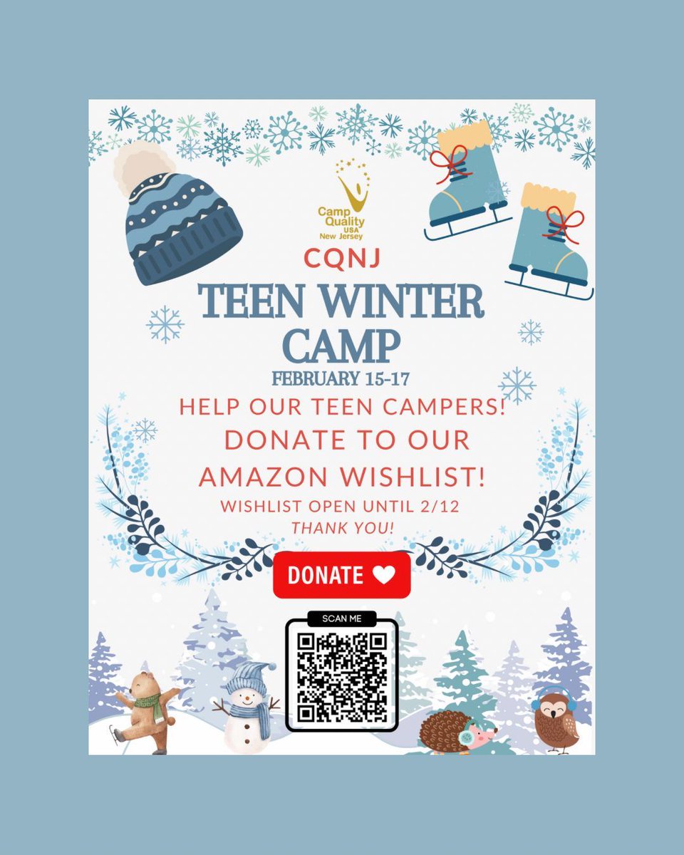 Teen Winter Camp weekend is coming up quickly! Help us get ready for some ice cold fun together by donating to our amazon wishlist! 

Use the QR code or visit the wishlist here, buff.ly/40EzznW 

#giveback #campquality #amazonwishlist #donate #teencamp #pediatricancer