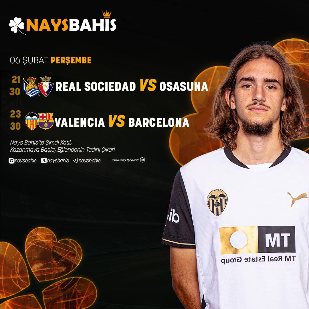 *** 6 ŞUBAT PERŞEMBE GÜNÜN MAÇLARI ***
⚽️REAL SOCIEDAD &amp; OSASUNA⚽️
⚽️VALENCIA &amp; BARCELONA⚽️

naysbahis204.com

#gununmaclari #realsociedad #osasunarealsociedad #valenciarealsociedad #Barcelona #nayslakazan