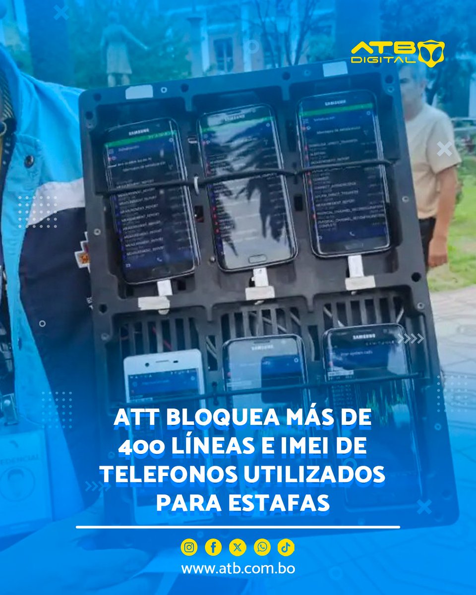 ATBDigital's tweet image. Durante el mes de #enero, la Autoridad de Regulación y Fiscalización de Telecomunicaciones y Transportes (#ATT) #bloqueó al menos 408 #líneas telefónicas y dispositivos móviles que se #utilizaban para realizar estafas en línea.
#ATBDigital #ATBNoticias