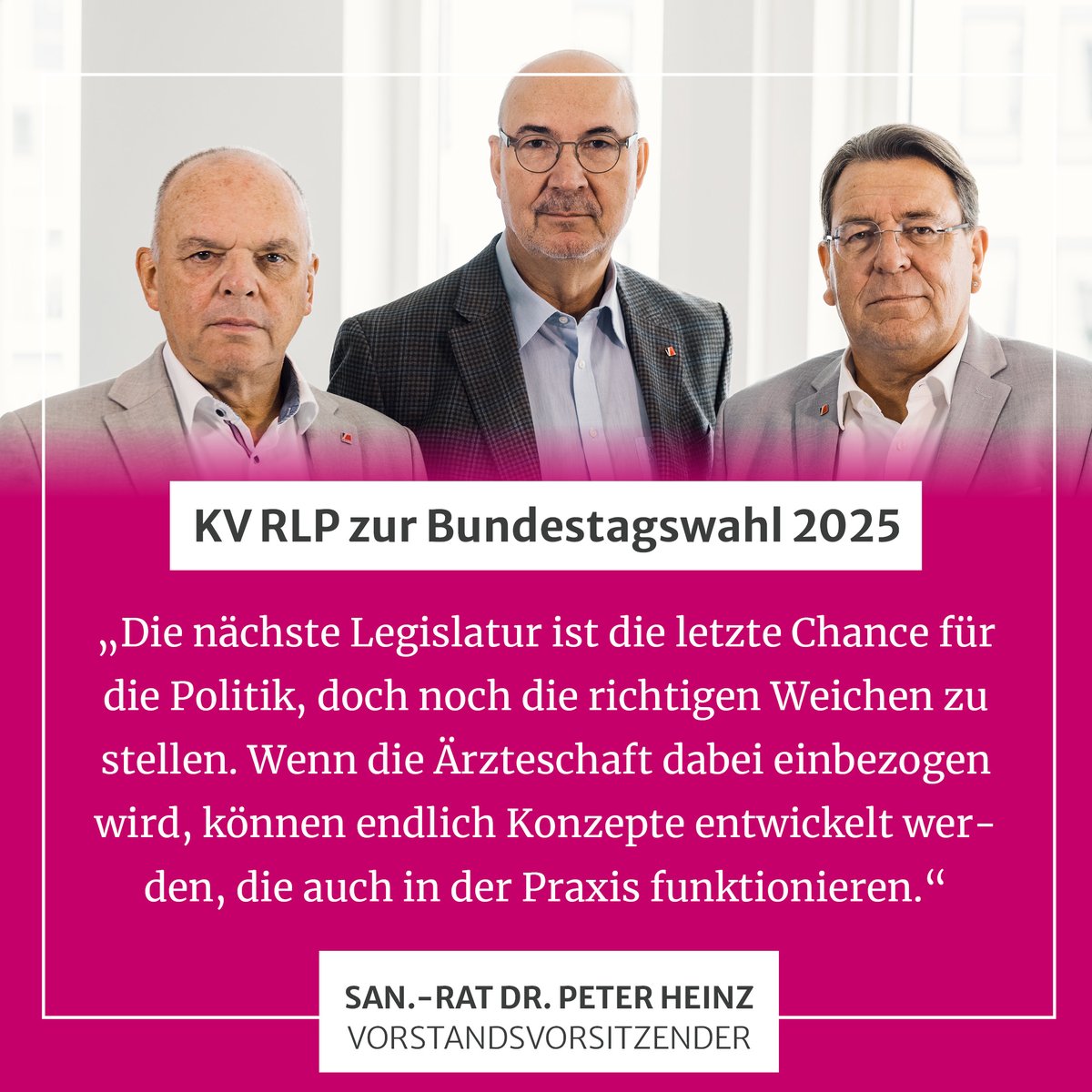 Quo vadis, #Gesundheitspolitik? Entbudgetierung, Bedarfsplanung, Bürokratie, Flatrate-#Medizin. Wie geht es weiter in der ambulanten Versorgung? Die #KVRLP bietet einer kommenden Regierung ihre Expertise an. „Die nächste Legislatur ist die letzte Chance für die Politik, doch noch