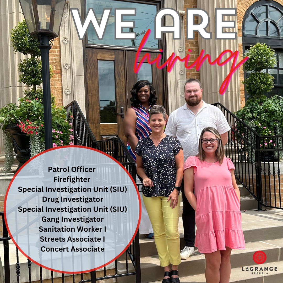 Are you looking for a job? The City of LaGrange currently has several openings. Below are the openings as of 2/1/25. For more information visit:
lagrangega.gov/departments/hu…