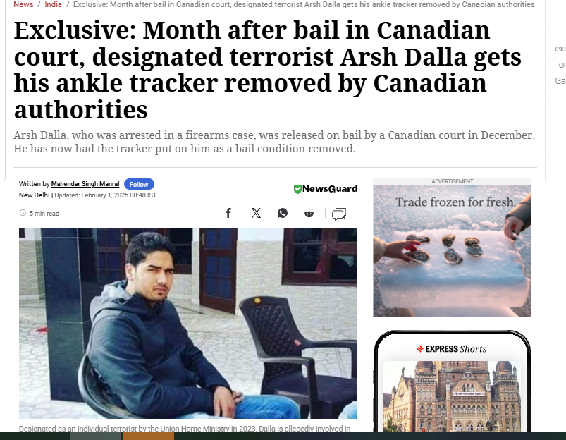 Tablesalt13's tweet photo. 🚨REPORTS: - Canada has removed the ankle bracelet requirement for Arsh Dalla

In India, he is wanted for allegedly being the chief of Khalistan Tiger Force (KTF) and of being involved in the killing of a congress member

INSANITY! EXTRADITE!! WTF. https://t.co/PqVc5UuhSK