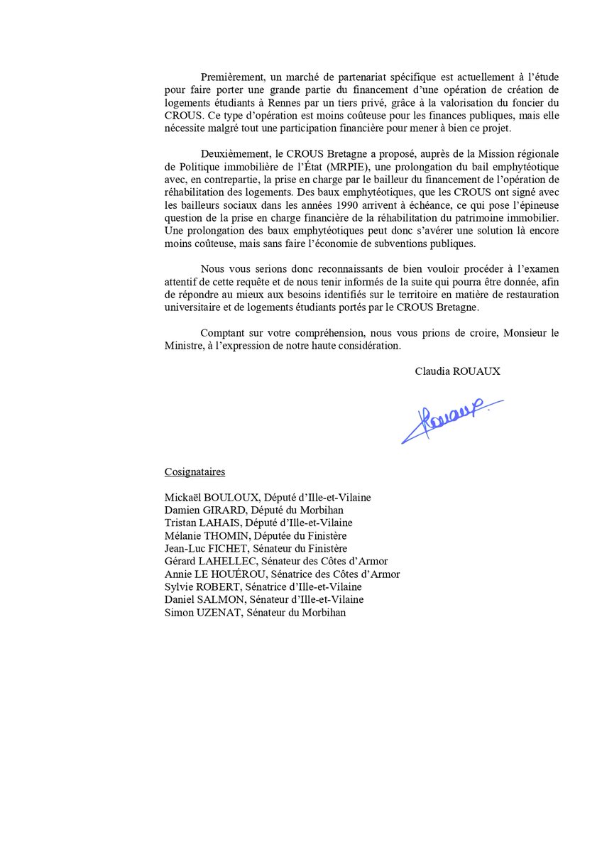 ❌Restaurants universitaires fermés, pénurie de logements étudiants, matériel en panne, infrastructures vétustes, les étudiants ne peuvent plus subir au #CrousBretagne !

📝📣 Parlementaires bretons, nous alertons le Ministre chargé de l'Enseignement supérieur et de la Recherche