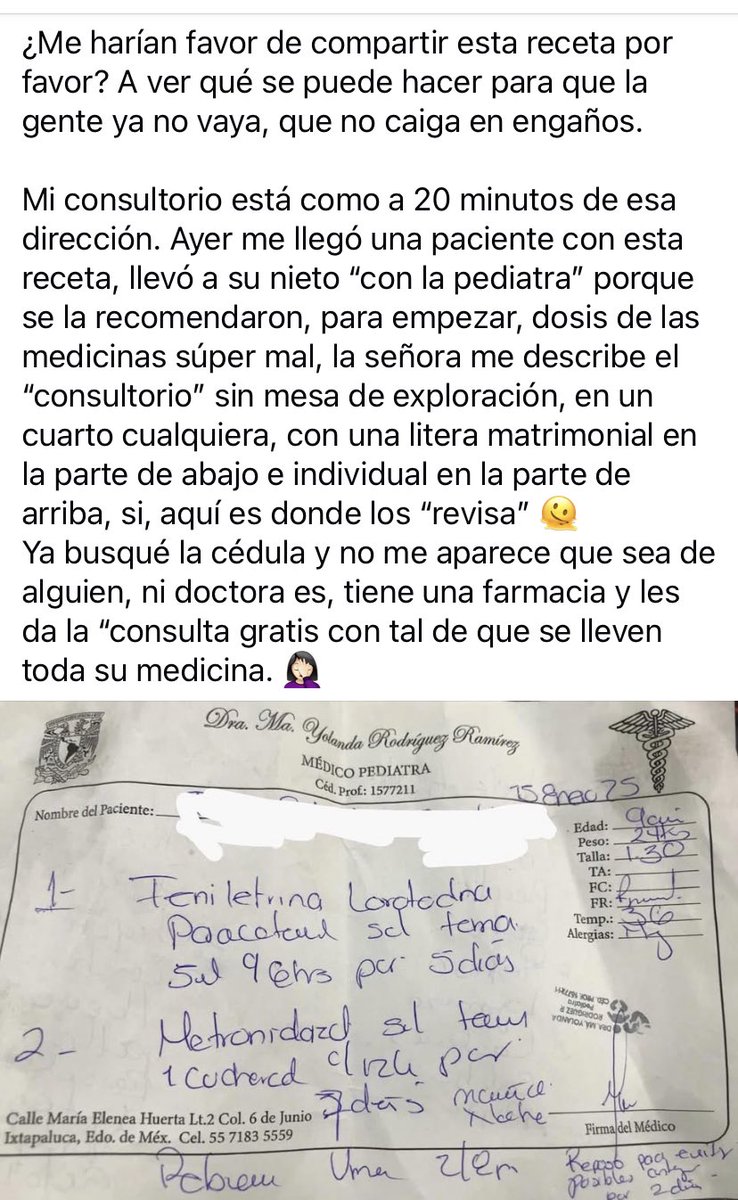 CharlatanesMed's tweet photo. Bonito día, sobrinos. 

Un caso sencillito. Una falsa pediatra en Ixtapaluca, #Edomex 

Tal parece que no tiene estudios la señora. O bien existe está cédula que podría ser un homónimo y aunque fuera real, tampoco es de médico y mucho menos pediatra... 

Cuidado con #charlatanes. Ya hasta la están quemando en FB